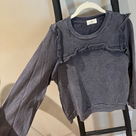 t.la Petite Long Sleeve Ruffle Black Top - Picture 2 of 4